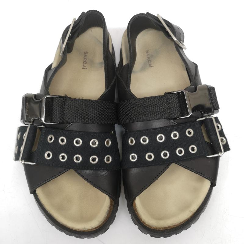 サカイ Sacai サンダル サンダル 21ss A.P.C. コラボ レザー サンダル Jules leather sandals 38 24.0cm 黒 / ブラック / black レディース USED 古着 中古 50149615