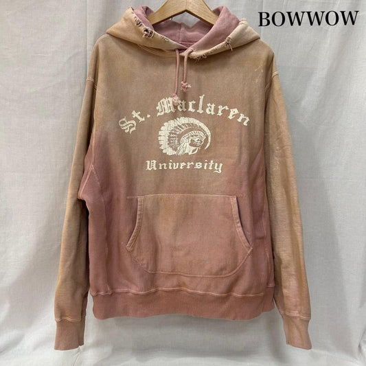 バウワウ Bowwow パーカー 長袖 ST. MACLAREN UNIV. HOODIE AGED pink L 日本製 ダメージ加工 ヴィンテージ加工 完売品 L プリント 桃 / ピンク / pink メンズ USED 古着 中古 50149654