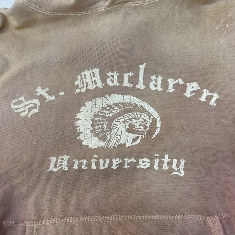 バウワウ Bowwow パーカー 長袖 ST. MACLAREN UNIV. HOODIE AGED pink L 日本製 ダメージ加工 ヴィンテージ加工 完売品 L プリント 桃 / ピンク / pink メンズ USED 古着 中古 50149654