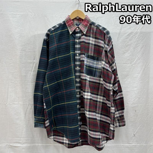 ラルフローレン RALPHLAUREN シャツ、ブラウス 長袖 90年代 ビンテージ シンガポール製 マルチチェック ボタンダウン シャツ 裾ポニー 90s VINTAGE M チェック メンズ USED 古着 中古 50149690