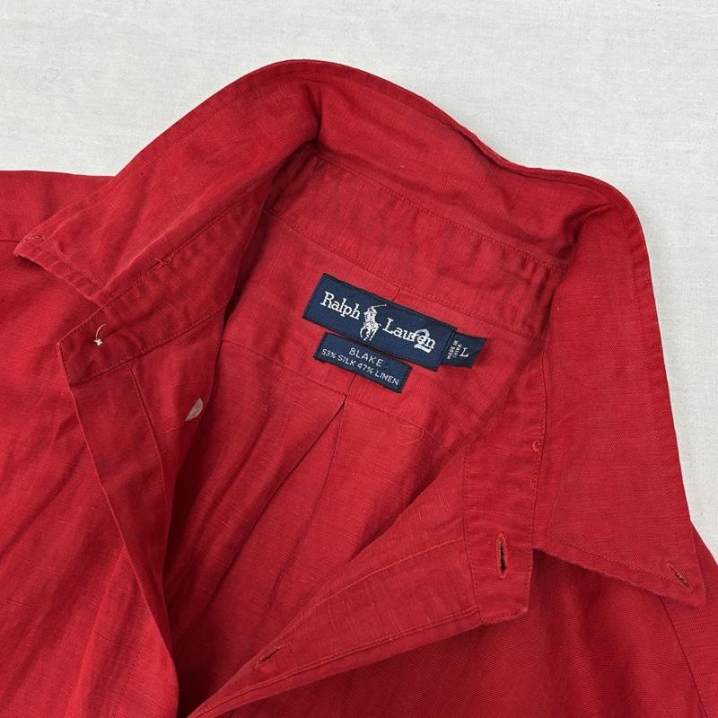 ラルフローレン RALPHLAUREN シャツ、ブラウス 長袖 90年代 ビンテージ 中国製 BLAKE シルク リネン ボタンダウン シャツ 90s VINTAGE L 赤 / レッド / red メンズ USED 古着 中古 50149692