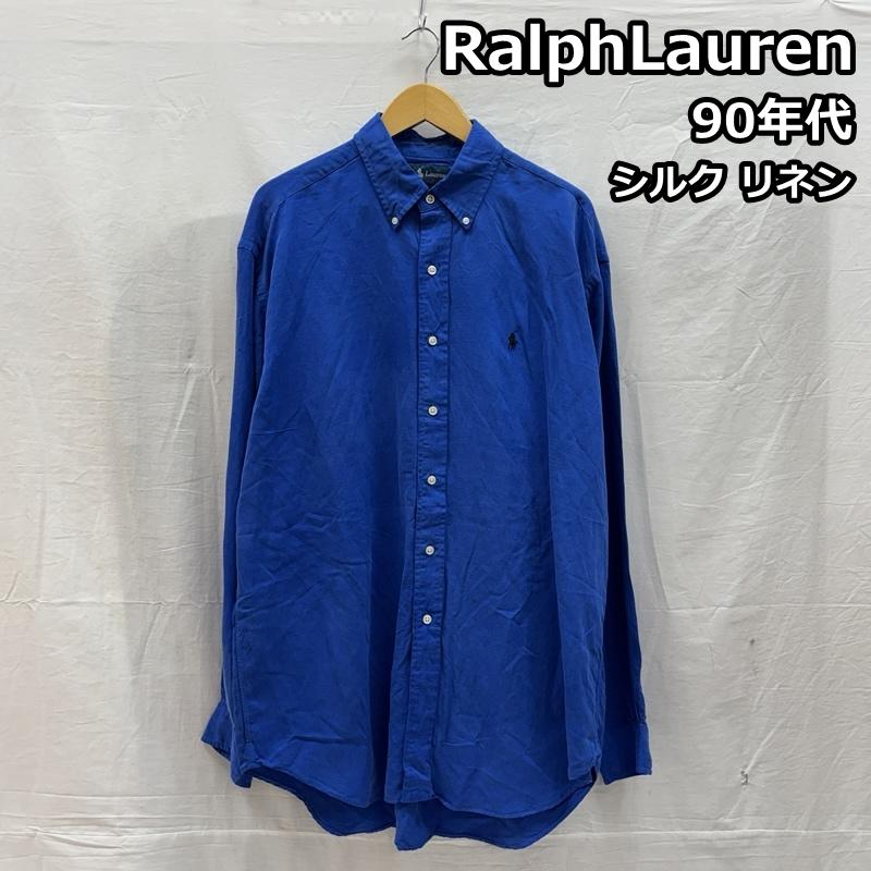 ラルフローレン RALPHLAUREN シャツ、ブラウス 長袖 90年代 ビンテージ 中国製 BLAKE シルク リネン ボタンダウン シャツ 90s VINTAGE L 青 / ブルー / blue メンズ USED 古着 中古 50149693