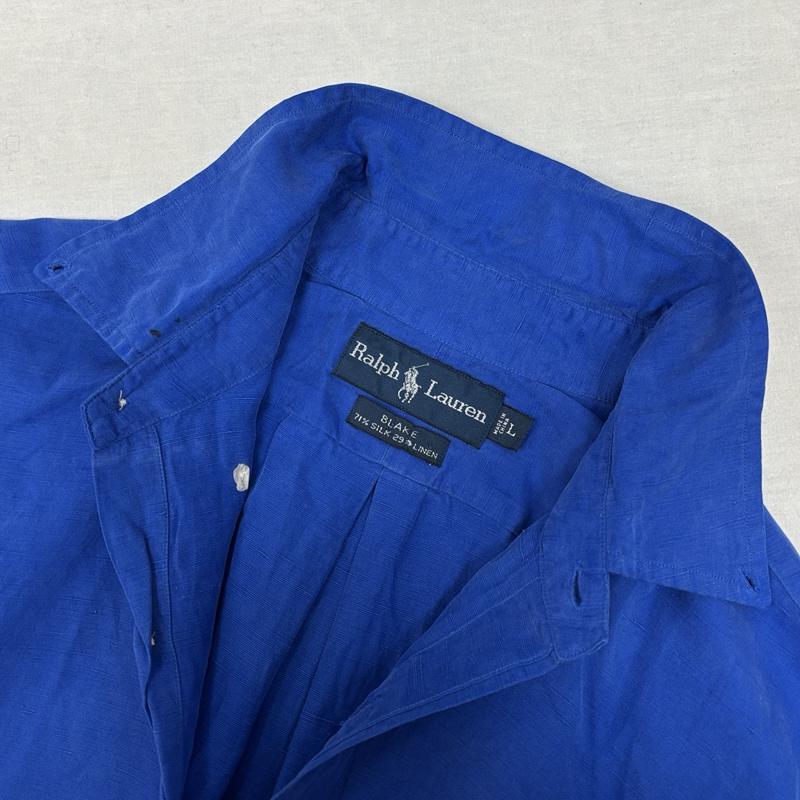 ラルフローレン RALPHLAUREN シャツ、ブラウス 長袖 90年代 ビンテージ 中国製 BLAKE シルク リネン ボタンダウン シャツ 90s VINTAGE L 青 / ブルー / blue メンズ USED 古着 中古 50149693