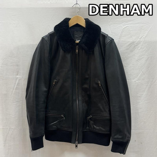 デンハム DENHAM ジャケット、上着 レザージャケット A-2 レザー ムートンボアカラー フライト ジャケット 牛革 シープ S 黒 / ブラック / black メンズ USED 古着 中古 50149701