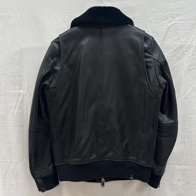 デンハム DENHAM ジャケット、上着 レザージャケット A-2 レザー ムートンボアカラー フライト ジャケット 牛革 シープ S 黒 / ブラック / black メンズ USED 古着 中古 50149701