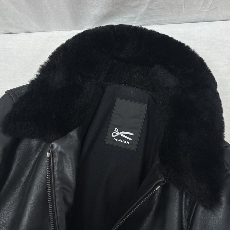 デンハム DENHAM ジャケット、上着 レザージャケット A-2 レザー ムートンボアカラー フライト ジャケット 牛革 シープ S 黒 / ブラック / black メンズ USED 古着 中古 50149701