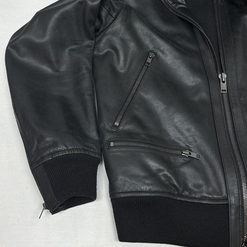 デンハム DENHAM ジャケット、上着 レザージャケット A-2 レザー ムートンボアカラー フライト ジャケット 牛革 シープ S 黒 / ブラック / black メンズ USED 古着 中古 50149701