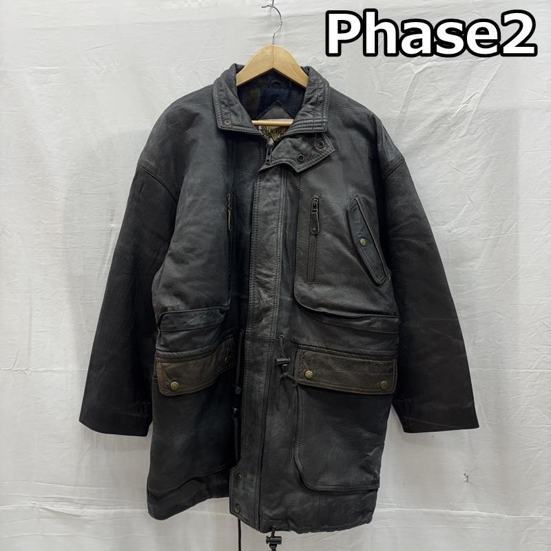 古着 USED ジャケット、上着 レザージャケット Phase2 レザー カーコート ミドル丈 ジャケット チェックライナー スタンドカラー M メンズ USED 古着 中古 50149705