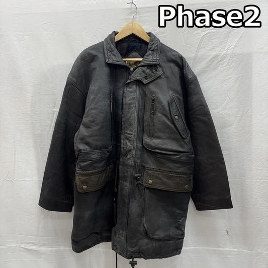 古着 USED ジャケット、上着 レザージャケット Phase2 レザー カーコート ミドル丈 ジャケット チェックライナー スタンドカラー M メンズ USED 古着 中古 50149705