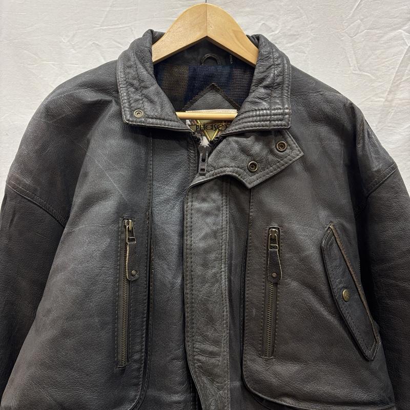 古着 USED ジャケット、上着 レザージャケット Phase2 レザー カーコート ミドル丈 ジャケット チェックライナー スタンドカラー M メンズ USED 古着 中古 50149705