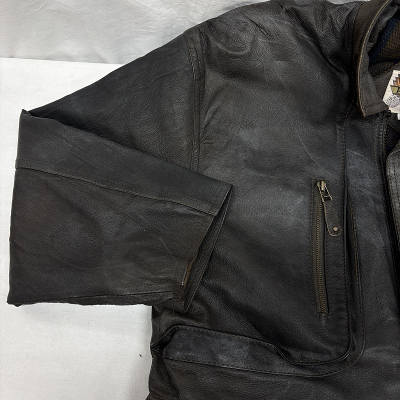 古着 USED ジャケット、上着 レザージャケット Phase2 レザー カーコート ミドル丈 ジャケット チェックライナー スタンドカラー M メンズ USED 古着 中古 50149705