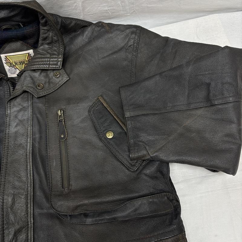 古着 USED ジャケット、上着 レザージャケット Phase2 レザー カーコート ミドル丈 ジャケット チェックライナー スタンドカラー M メンズ USED 古着 中古 50149705