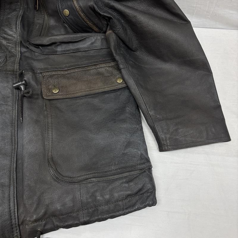 古着 USED ジャケット、上着 レザージャケット Phase2 レザー カーコート ミドル丈 ジャケット チェックライナー スタンドカラー M メンズ USED 古着 中古 50149705