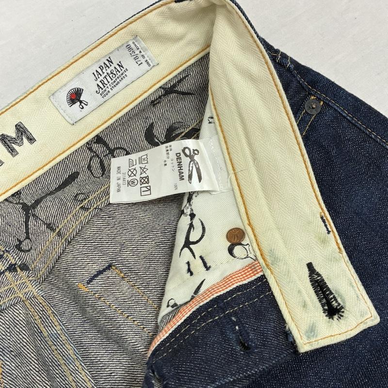 デンハム DENHAM パンツ デニム、ジーンズ JAPAN ARTISAN 390本限定 FORGE RELAXED FIT セルビッチ ボタンフライ デニムパンツ 29インチ ワンポイント X ロゴ、文字 インディゴ / インディゴ / Indigo メンズ USED 古着 中古 50149817