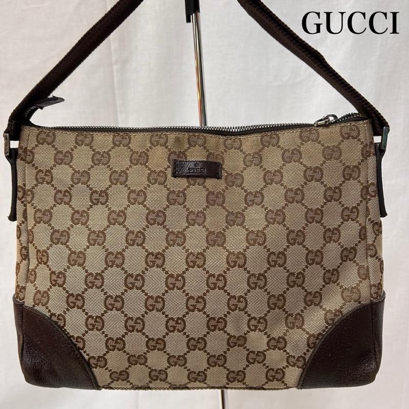 グッチ GUCCI ショルダーバッグ ショルダーバッグ GGキャンパス 斜め掛け レザーバッグ クロスボディバッグ ブラウン - 総柄 茶 / ブラウン / brown レディース USED 古着 中古 50149837