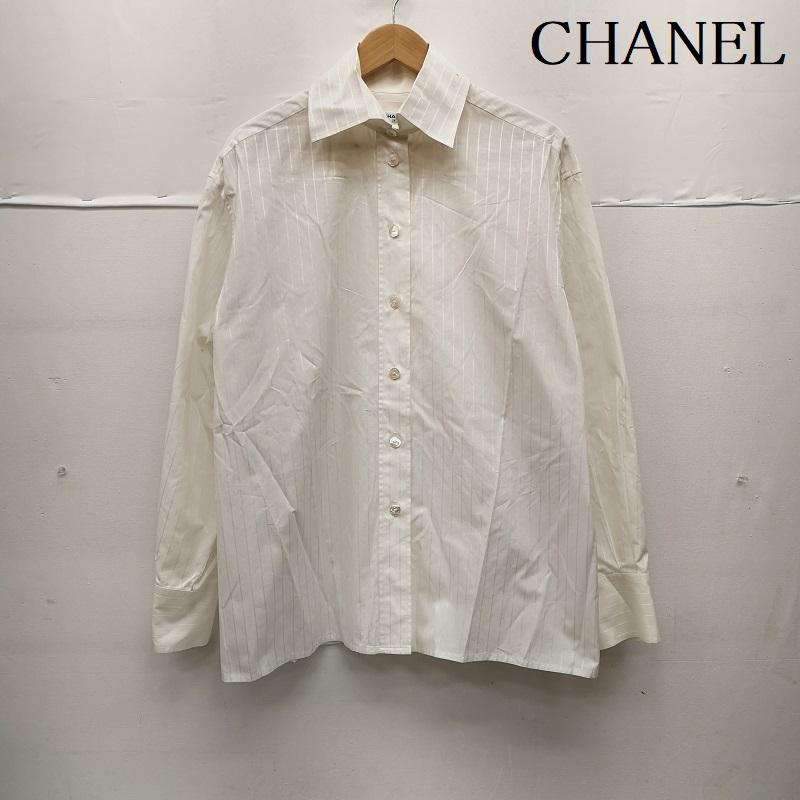 シャネル CHANEL シャツ、ブラウス 長袖 98p p10258v06410 ストライプ 長袖 シャツ 42 白 / ホワイト / white レディース USED 古着 中古 50149906