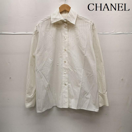 シャネル CHANEL シャツ、ブラウス 長袖 98p p10258v06410 ストライプ 長袖 シャツ 42 白 / ホワイト / white レディース USED 古着 中古 50149906