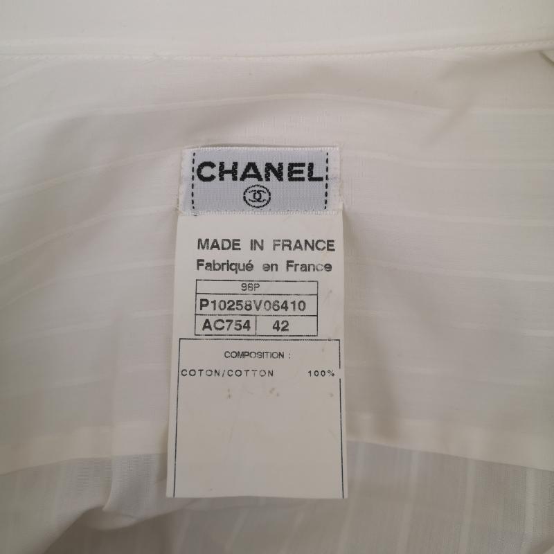 シャネル CHANEL シャツ、ブラウス 長袖 98p p10258v06410 ストライプ 長袖 シャツ 42 白 / ホワイト / white レディース USED 古着 中古 50149906