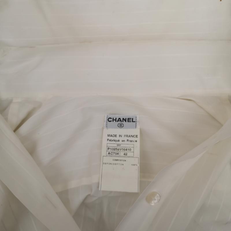 シャネル CHANEL シャツ、ブラウス 長袖 98p p10258v06410 ストライプ 長袖 シャツ 42 白 / ホワイト / white レディース USED 古着 中古 50149906
