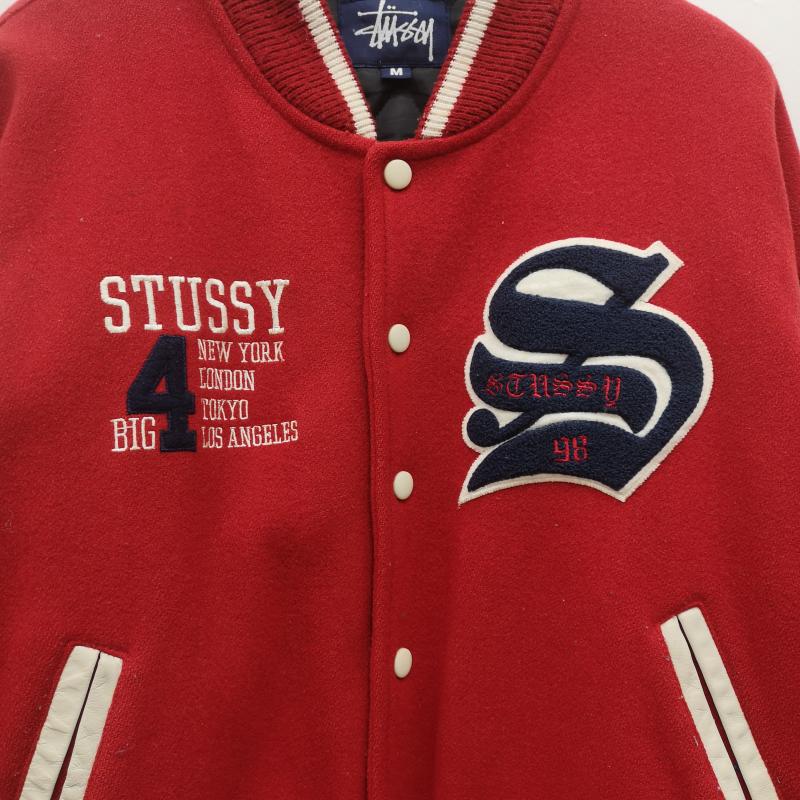 ステューシー STUSSY ジャケット、上着 ジャンパー、ブルゾン 98年 USA製 OLD BIG 4 JACKET ビッグ4 袖革 スタジャン M 赤 / レッド / red メンズ USED 古着 中古 50149919