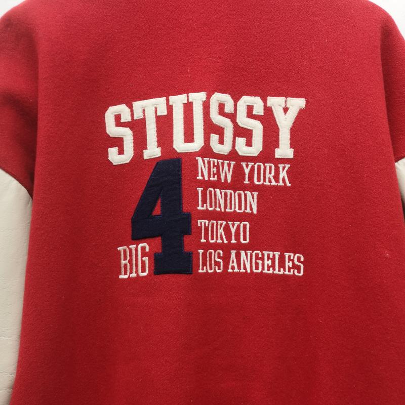 ステューシー STUSSY ジャケット、上着 ジャンパー、ブルゾン 98年 USA製 OLD BIG 4 JACKET ビッグ4 袖革 スタジャン M 赤 / レッド / red メンズ USED 古着 中古 50149919