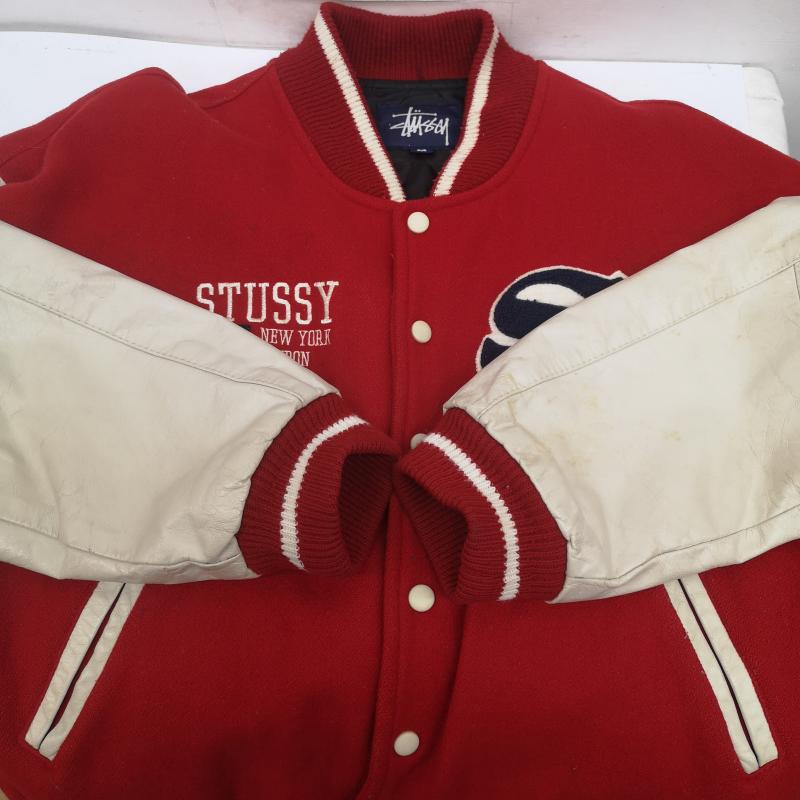 ステューシー STUSSY ジャケット、上着 ジャンパー、ブルゾン 98年 USA製 OLD BIG 4 JACKET ビッグ4 袖革 スタジャン M 赤 / レッド / red メンズ USED 古着 中古 50149919
