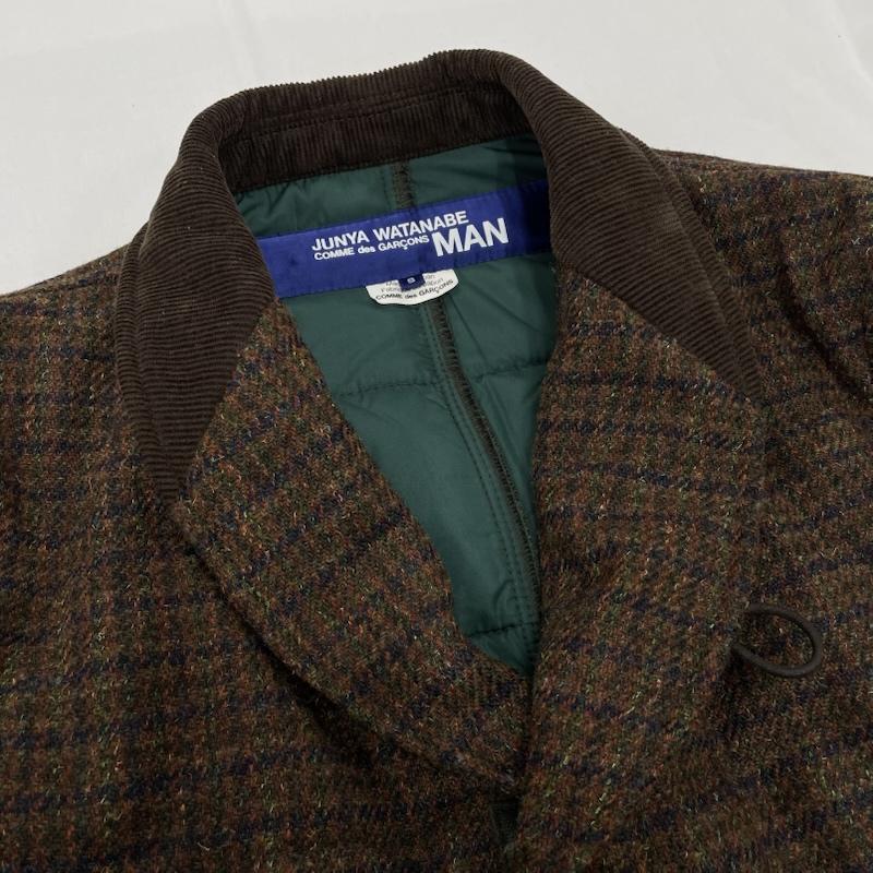 コムデギャルソン・ジュンヤワタナベマン COMME des GARCONS JUNYA WATANABE MAN ジャケット、上着 ジャンパー、ブルゾン ツイードジャケット Padding Tweed Jacket エルボーパッチ コーデュロイ切替 チェック 茶 / ブラウン / brown メンズ USED 古着 中古 50149927