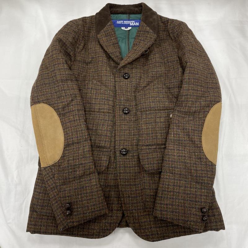 コムデギャルソン・ジュンヤワタナベマン COMME des GARCONS JUNYA WATANABE MAN ジャケット、上着 ジャンパー、ブルゾン ツイードジャケット Padding Tweed Jacket エルボーパッチ コーデュロイ切替 チェック 茶 / ブラウン / brown メンズ USED 古着 中古 50149927