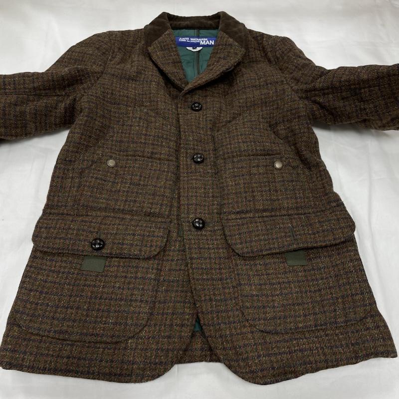 コムデギャルソン・ジュンヤワタナベマン COMME des GARCONS JUNYA WATANABE MAN ジャケット、上着 ジャンパー、ブルゾン ツイードジャケット Padding Tweed Jacket エルボーパッチ コーデュロイ切替 チェック 茶 / ブラウン / brown メンズ USED 古着 中古 50149927