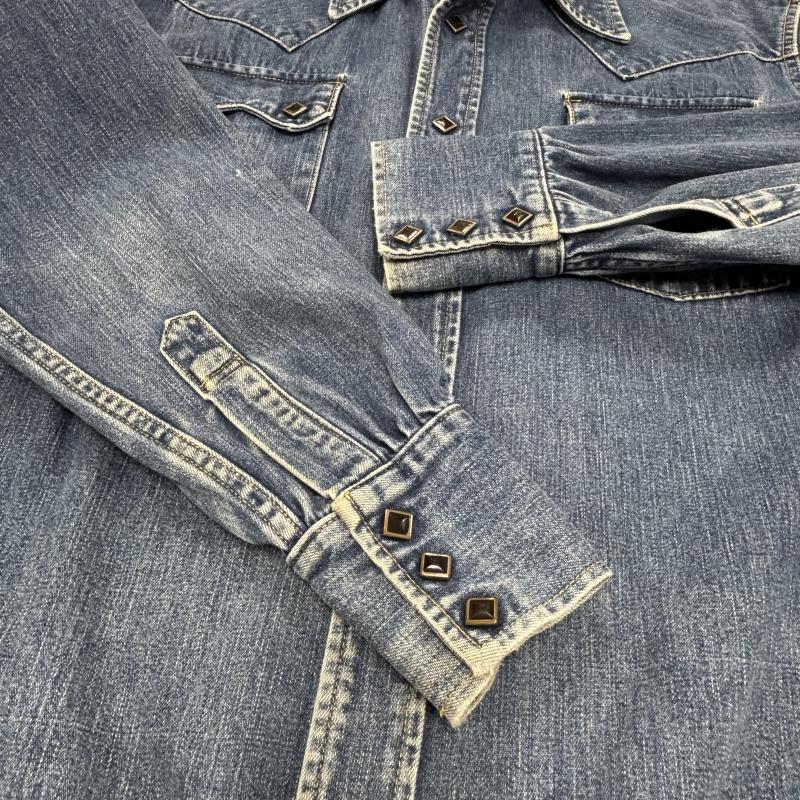 エヴィス EVISU シャツ、ブラウス 長袖 インディゴデニムシャツ ウエスタンシャツ Lot 3401 スナップボタン 40 メンズ USED 古着 中古 50149957