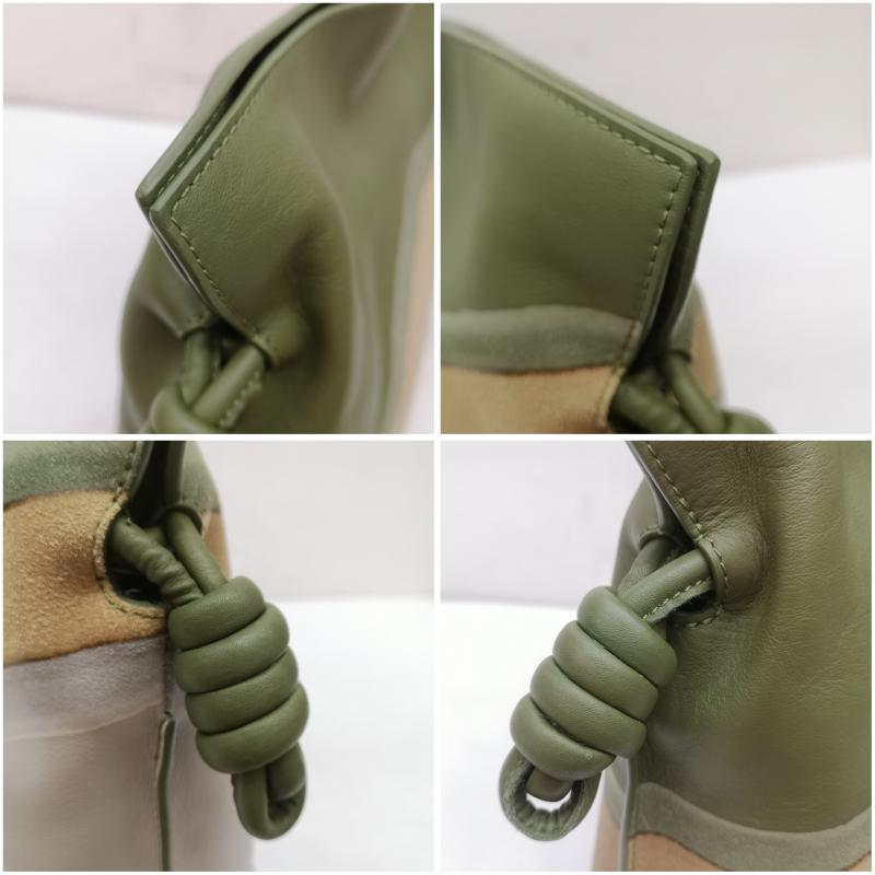 ロエベ LOEWE ショルダーバッグ ショルダーバッグ フラメンコ サープラス 2way クラッチ ショルダー レザー 巾着 バッグ - 灰 / グレー / gray X 緑 / グリーン / green X ベージュ / ベージュ / beige レディース USED 古着 中古 50150013