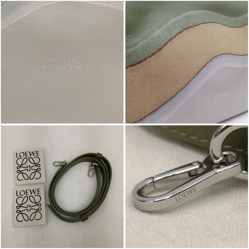 ロエベ LOEWE ショルダーバッグ ショルダーバッグ フラメンコ サープラス 2way クラッチ ショルダー レザー 巾着 バッグ - 灰 / グレー / gray X 緑 / グリーン / green X ベージュ / ベージュ / beige レディース USED 古着 中古 50150013