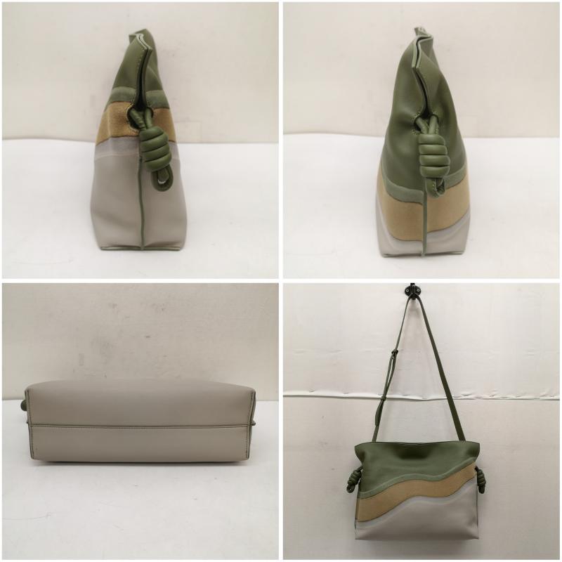 ロエベ LOEWE ショルダーバッグ ショルダーバッグ フラメンコ サープラス 2way クラッチ ショルダー レザー 巾着 バッグ - 灰 / グレー / gray X 緑 / グリーン / green X ベージュ / ベージュ / beige レディース USED 古着 中古 50150013