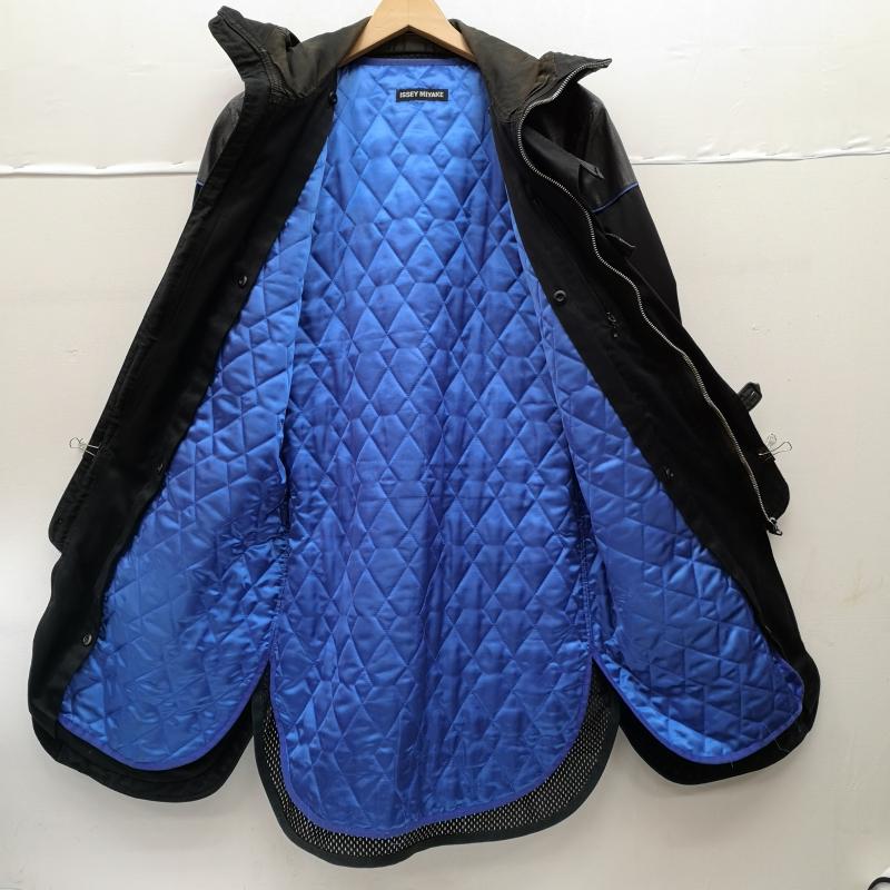 イッセイミヤケ ISSEY MIYAKE コート コート一般 08AW レザー メッシュ コットン デザイン ミリタリー コート 3 黒 / ブラック / black X 青 / ブルー / blue メンズ USED 古着 中古 50150040