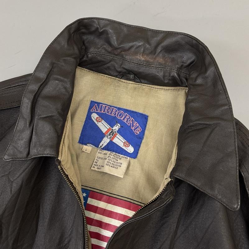 古着 USED ジャケット、上着 レザージャケット AIRBORNE 90年代 ビンテージ A-2 タイプ レザー フライト ジャケット 90s VINTAGE L メンズ USED 古着 中古 50150048