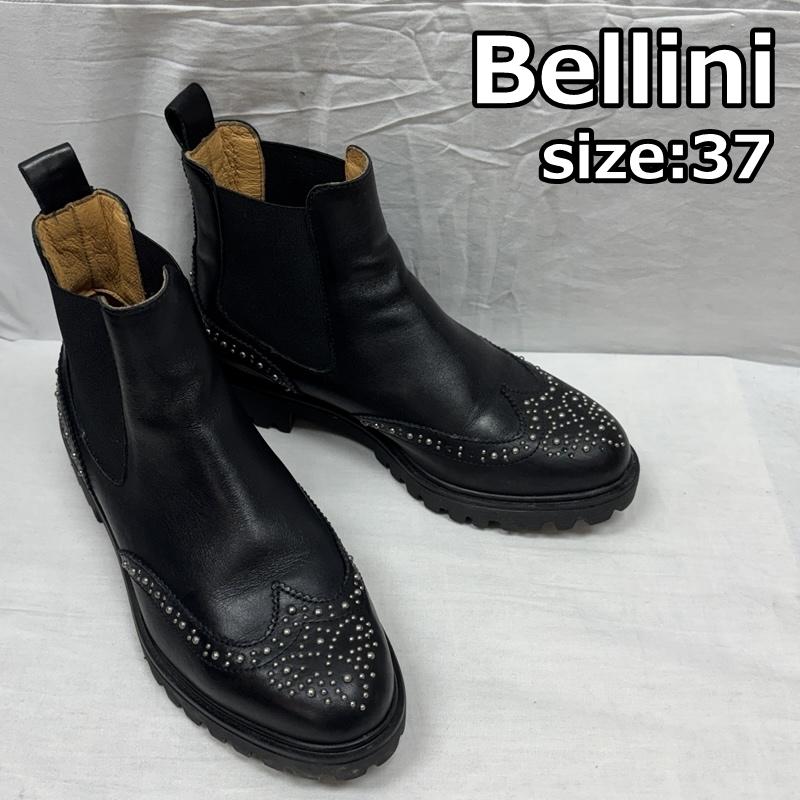 ベリーニ bellini ブーツ ショートブーツ イタリア製 スタッズ デザイン ウイングチップ サイドゴア レザー ショート ブーツ - 黒 / ブラック / black レディース USED 古着 中古 50150052