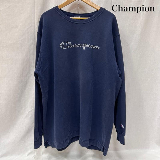 チャンピオン Champion トレーナー 長袖 90s スウェット ビックロゴ 刺繍 メキシコ製 ネイビー XX LARGE XXL ワンポイント X 刺繍 紺 / ネイビー / navy メンズ USED 古着 中古 50150151