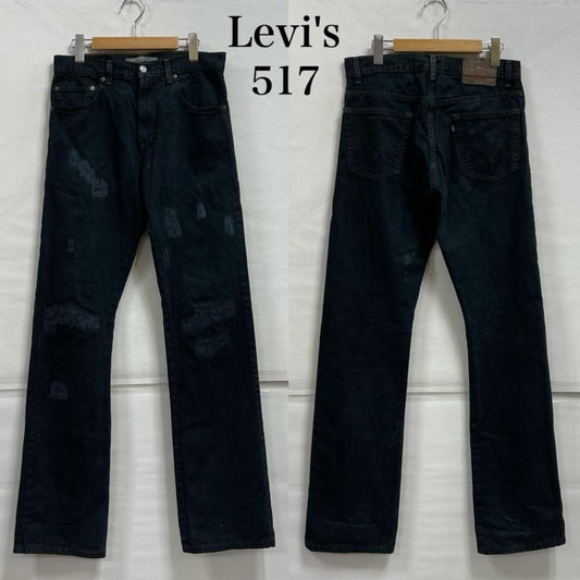 リーバイス Levi s パンツ デニム、ジーンズ 517 ブーツカット ジーンズ メキシコ製 リメイク ダメージ加工 W31 L36 31インチ ダメージ加工 黒 / ブラック / black メンズ USED 古着 中古 50150165