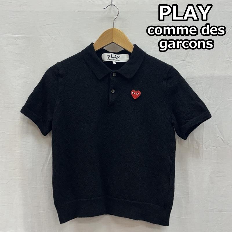 コムデギャルソン COMME des GARCONS ポロシャツ 半袖 AD2023/8 AX-N094 PLAY プレイ ハートロゴ ウール ニット ポロシャツ L 黒 / ブラック / black メンズ USED 古着 中古 50150191