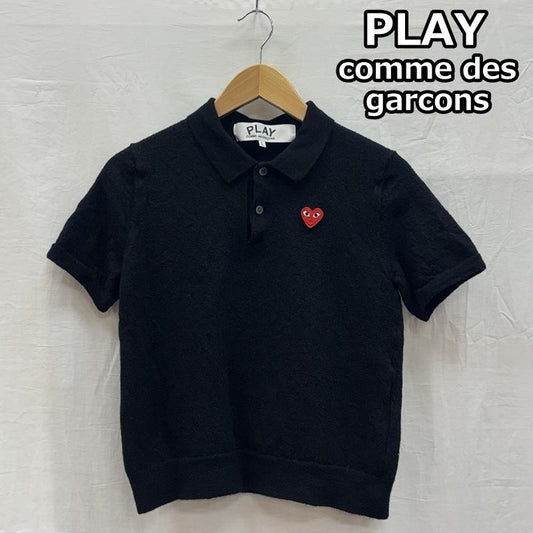 コムデギャルソン COMME des GARCONS ポロシャツ 半袖 AD2023/8 AX-N094 PLAY プレイ ハートロゴ ウール ニット ポロシャツ L 黒 / ブラック / black メンズ USED 古着 中古 50150191