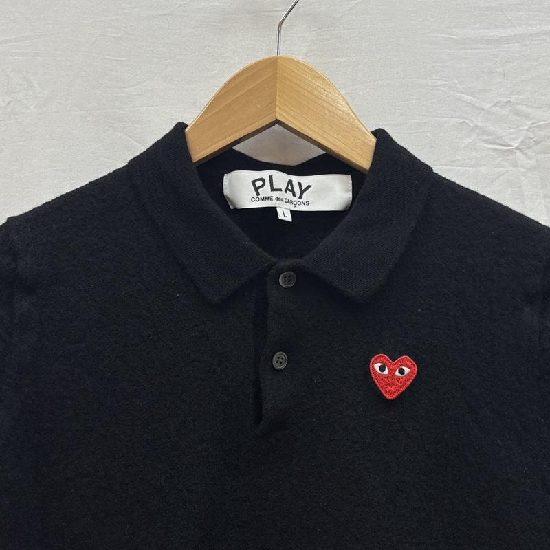 コムデギャルソン COMME des GARCONS ポロシャツ 半袖 AD2023/8 AX-N094 PLAY プレイ ハートロゴ ウール ニット ポロシャツ L 黒 / ブラック / black メンズ USED 古着 中古 50150191