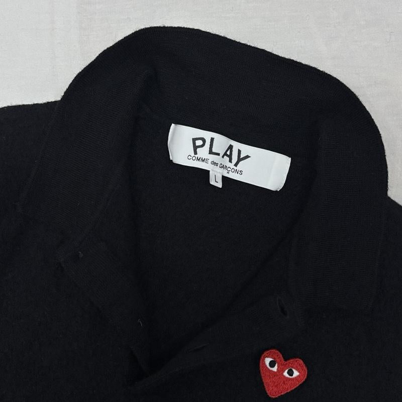 コムデギャルソン COMME des GARCONS ポロシャツ 半袖 AD2023/8 AX-N094 PLAY プレイ ハートロゴ ウール ニット ポロシャツ L 黒 / ブラック / black メンズ USED 古着 中古 50150191