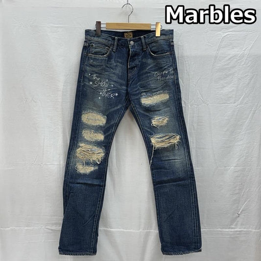マーブルズ MARBLES ボトムス ボトムス MPT-A1511A ダメージリペア加工 デニム ストレート パンツ 赤耳 セルビッジ S インディゴ / インディゴ / Indigo メンズ USED 古着 中古 50150207