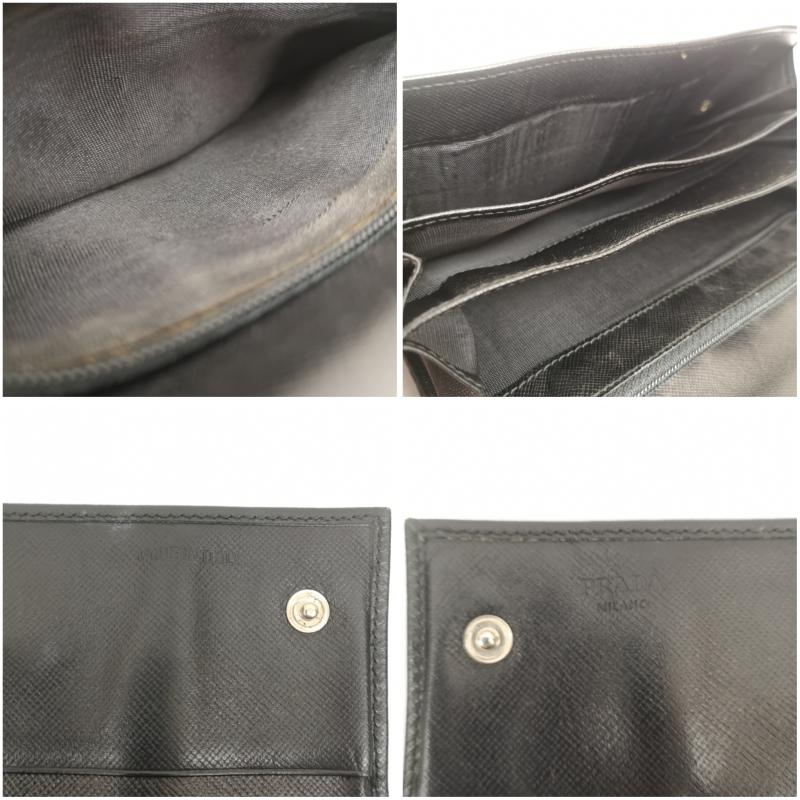 プラダ PRADA 財布 長財布 長財布 二つ折り サフィアーノレザー トライアングル 三角 ロゴ - 黒 / ブラック / black レディース USED 古着 中古 50150307