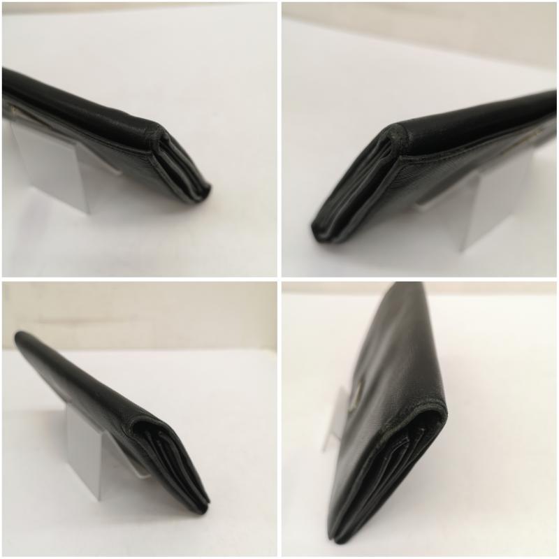 プラダ PRADA 財布 長財布 長財布 二つ折り サフィアーノレザー トライアングル 三角 ロゴ - 黒 / ブラック / black レディース USED 古着 中古 50150307