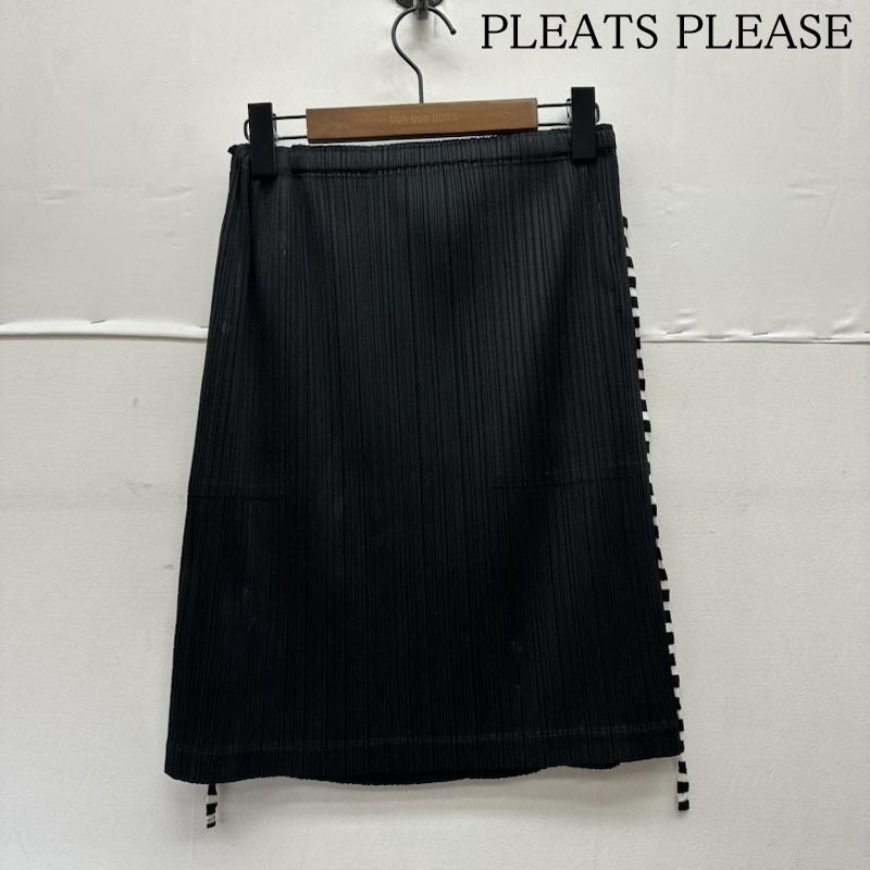プリーツプリーズ PLEATS PLEASE スカート ひざ丈スカート ISSEY MIYAKE サイド ライン プリーツ スカート PP01-JG722 5 黒 / ブラック / black レディース USED 古着 中古 50150325