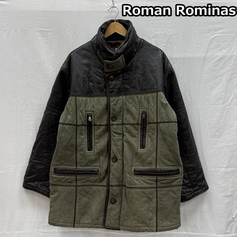 古着 USED ジャケット、上着 レザージャケット Roman Rominas スムース ヌバック レザー 切替し スタンドカラー ミドル丈 コート L メンズ USED 古着 中古 50150373