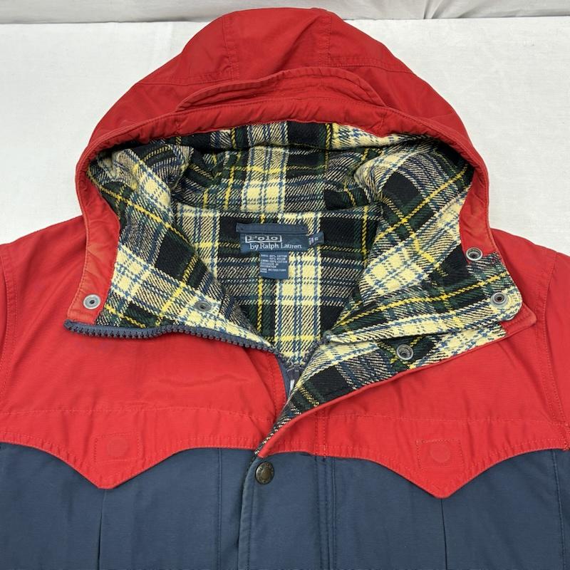 ポロバイラルフローレン Polo by RALPH LAUREN ジャケット、上着 ジャンパー、ブルゾン 90s チェック ライナー ツートン マウンテン パーカー 60/40クロス S ワンポイント X ロゴ、文字 X チェック 紺 / ネイビー / navy X 赤 / レッド / red メンズ USED 古着 中古 50150376