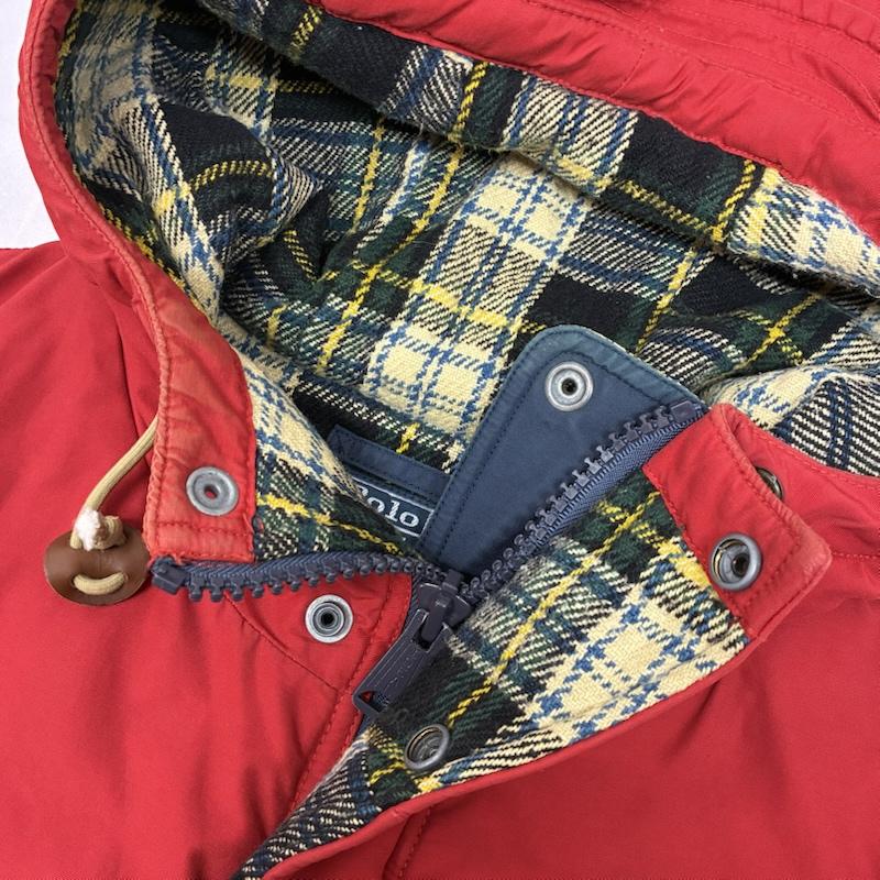 ポロバイラルフローレン Polo by RALPH LAUREN ジャケット、上着 ジャンパー、ブルゾン 90s チェック ライナー ツートン マウンテン パーカー 60/40クロス S ワンポイント X ロゴ、文字 X チェック 紺 / ネイビー / navy X 赤 / レッド / red メンズ USED 古着 中古 50150376