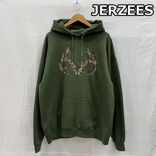 ジャージーズ JERZEES パーカー 長袖 2000年代 リアルツリーカモ 鹿角 プリント プルオーバー フーディ スウェット パーカー 00s XL 緑 / グリーン / green メンズ USED 古着 中古 50150385